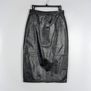 Toffs Vintage Black Genuine Leather Petite Pencil Skirt